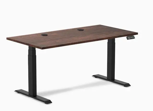 Main image of Desky Dual Softwood Sit Stand Desk - American Rustic Pine / 60 x 30 inches with Grommets / Matte Black