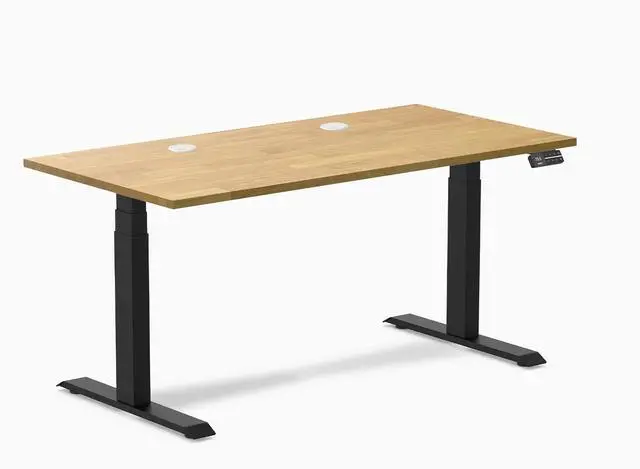 Main image of Desky Dual Rubberwood Sit Stand Desk - Light Oak / 60 x 30 inches with Grommets / Matte Black