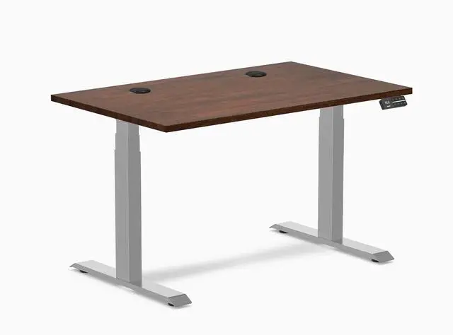Main image of Desky Dual Rubberwood Sit Stand Desk - Red Walnut / 48 x 30 inches with Grommets / Grey