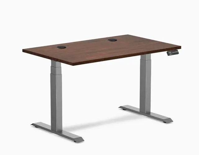Main image of Desky Dual Rubberwood Sit Stand Desk - Red Walnut / 48 x 30 inches with Grommets / Space Grey