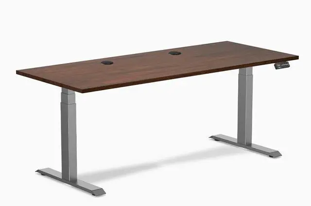 Main image of Desky Dual Rubberwood Sit Stand Desk - Red Walnut / 72 x 30 inches with Grommets / Space Grey