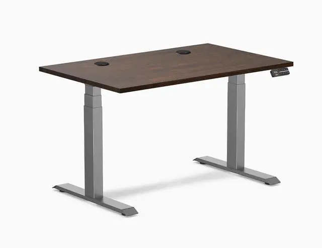 Main image of Desky Dual Rubberwood Sit Stand Desk - Dark Walnut / 48 x 30 inches with Grommets / Space Grey