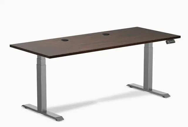 Main image of Desky Dual Rubberwood Sit Stand Desk - Dark Walnut / 72 x 30 inches with Grommets / Space Grey