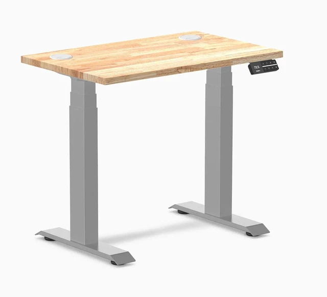 Main image of Desky Dual Mini Rubberwood Sit Stand Desk - Natural / 32 x 20 inches with Grommets / Grey