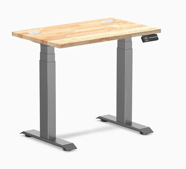 Main image of Desky Dual Mini Rubberwood Sit Stand Desk - Natural / 32 x 20 inches with Grommets / Space Grey