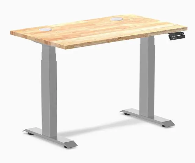 Main image of Desky Dual Mini Rubberwood Sit Stand Desk - Natural / 40 x 24 inches with Grommets / Grey