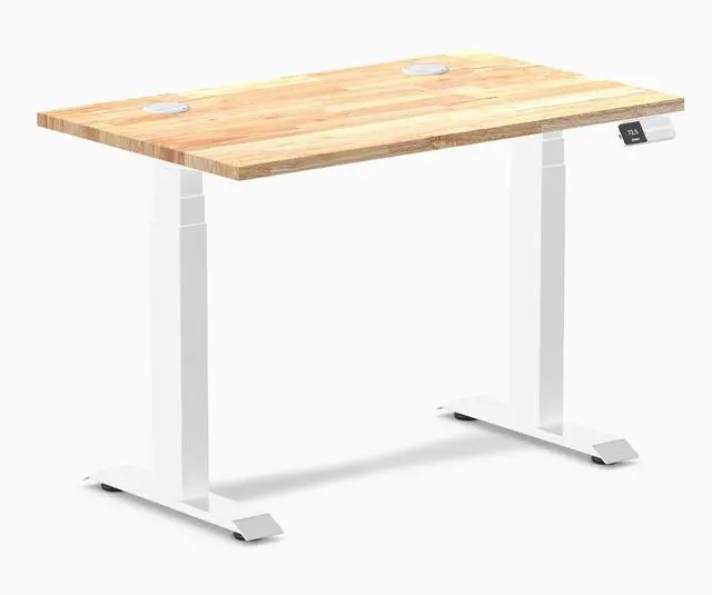 Main image of Desky Dual Mini Rubberwood Sit Stand Desk - Natural / 40 x 24 inches with Grommets / White
