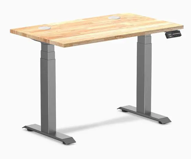 Main image of Desky Dual Mini Rubberwood Sit Stand Desk - Natural / 40 x 24 inches with Grommets / Space Grey