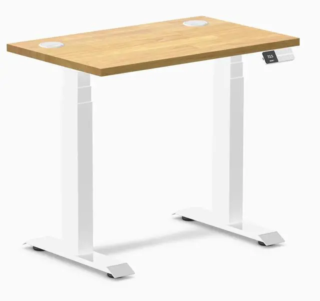 Main image of Desky Dual Mini Rubberwood Sit Stand Desk - Light Oak / 32 x 20 inches with Grommets / White
