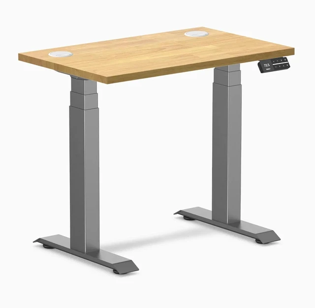 Main image of Desky Dual Mini Rubberwood Sit Stand Desk - Light Oak / 32 x 20 inches with Grommets / Space Grey