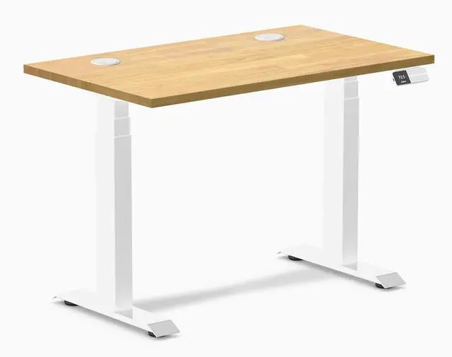 Main image of Desky Dual Mini Rubberwood Sit Stand Desk - Light Oak / 40 x 24 inches with Grommets / White