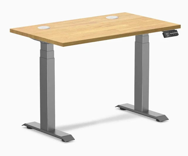 Main image of Desky Dual Mini Rubberwood Sit Stand Desk - Light Oak / 40 x 24 inches with Grommets / Space Grey