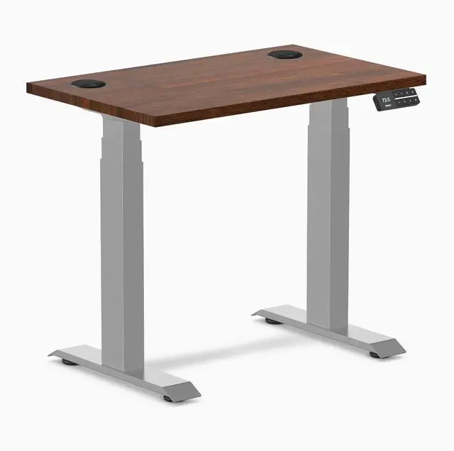 Main image of Desky Dual Mini Rubberwood Sit Stand Desk - Red Walnut / 32 x 20 inches with Grommets / Grey