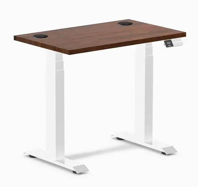 Main image of Desky Dual Mini Rubberwood Sit Stand Desk - Red Walnut / 32 x 20 inches with Grommets / White