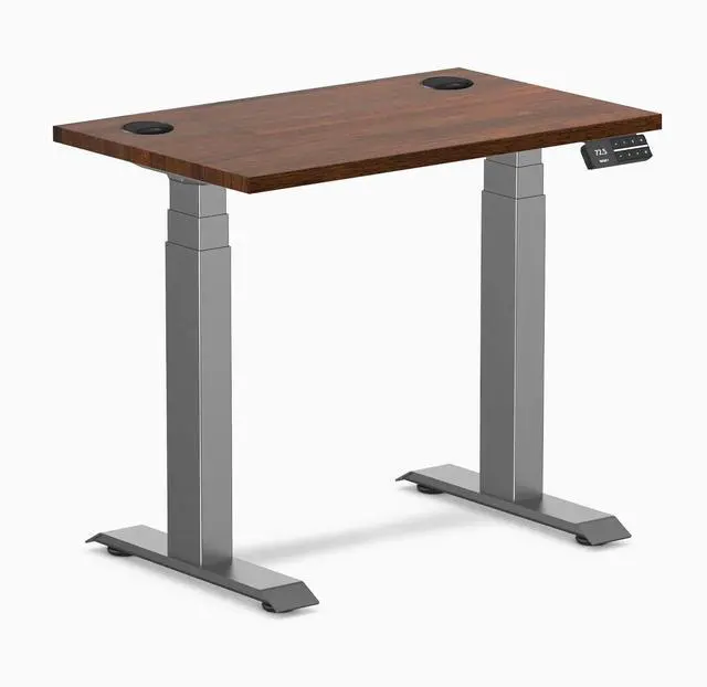Main image of Desky Dual Mini Rubberwood Sit Stand Desk - Red Walnut / 32 x 20 inches with Grommets / Space Grey