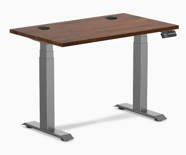 Main image of Desky Dual Mini Rubberwood Sit Stand Desk - Red Walnut / 40 x 24 inches with Grommets / Space Grey
