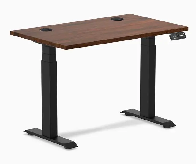 Main image of Desky Dual Mini Rubberwood Sit Stand Desk - Red Walnut / 40 x 24 inches with Grommets / Matte Black