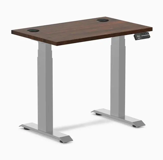 Main image of Desky Dual Mini Rubberwood Sit Stand Desk - Dark Walnut / 32 x 20 inches with Grommets / Grey