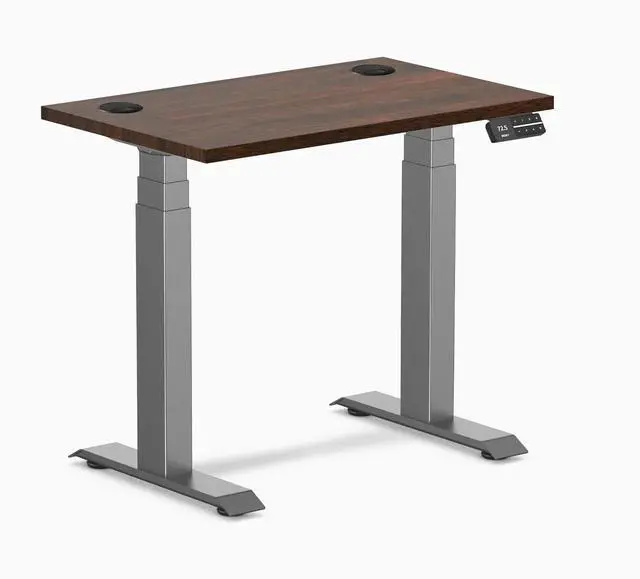 Main image of Desky Dual Mini Rubberwood Sit Stand Desk - Dark Walnut / 32 x 20 inches with Grommets / Space Grey