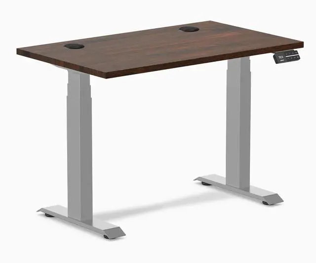 Main image of Desky Dual Mini Rubberwood Sit Stand Desk - Dark Walnut / 40 x 24 inches with Grommets / Grey