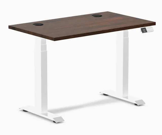 Main image of Desky Dual Mini Rubberwood Sit Stand Desk - Dark Walnut / 40 x 24 inches with Grommets / White