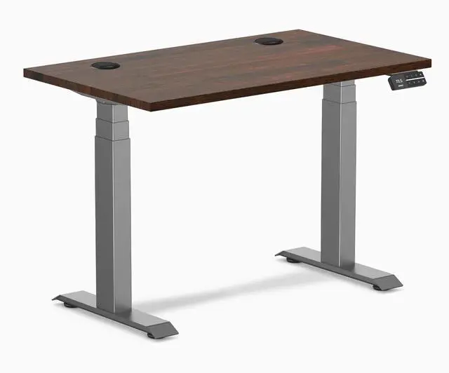 Main image of Desky Dual Mini Rubberwood Sit Stand Desk - Dark Walnut / 40 x 24 inches with Grommets / Space Grey
