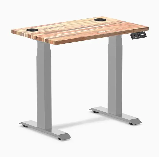 Main image of Desky Dual Mini Softwood Sit Stand Desk - Acacia / 32 x 20 inches with Grommets / Grey