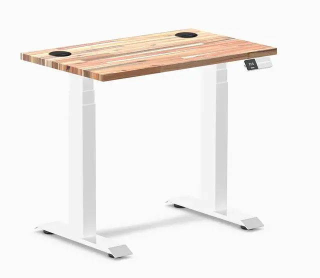 Main image of Desky Dual Mini Softwood Sit Stand Desk - Acacia / 32 x 20 inches with Grommets / White