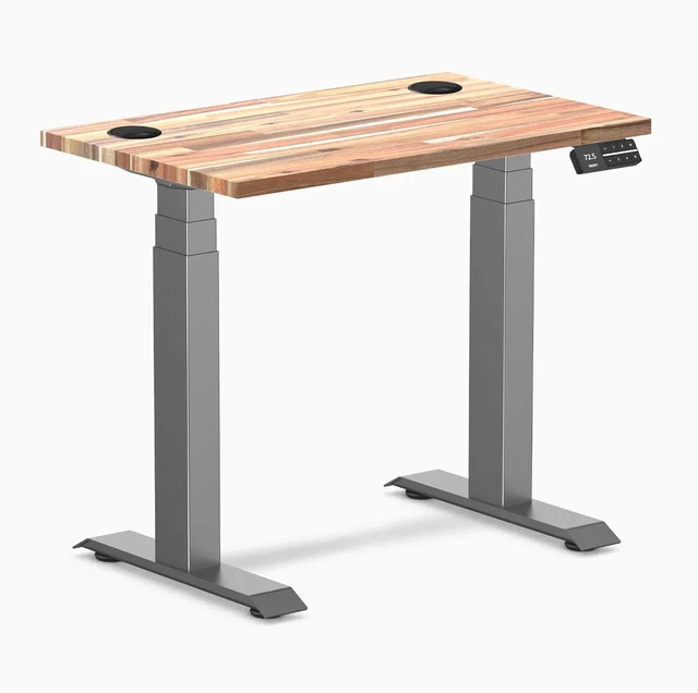 Main image of Desky Dual Mini Softwood Sit Stand Desk - Acacia / 32 x 20 inches with Grommets / Space Grey