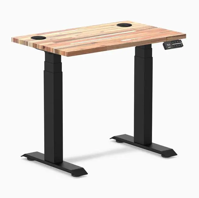 Main image of Desky Dual Mini Softwood Sit Stand Desk - Acacia / 32 x 20 inches with Grommets / Matte Black