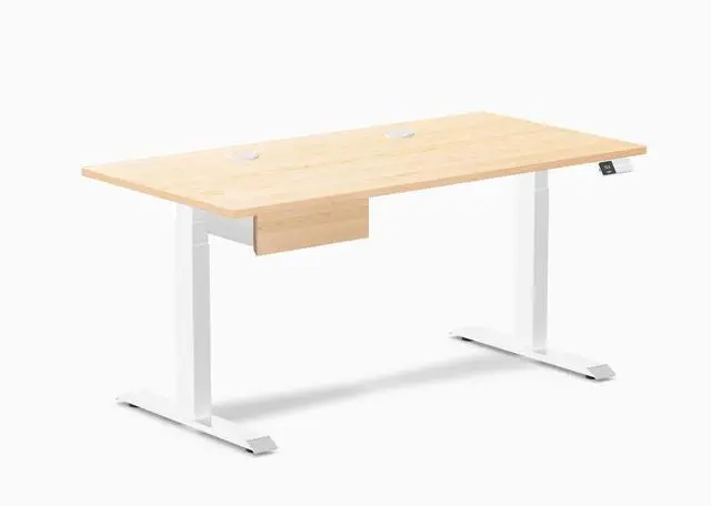 Main image of Desky Dual Hardwood Standing Desk With Drawer - Maple / 60 x 30 inches with Grommets / White
