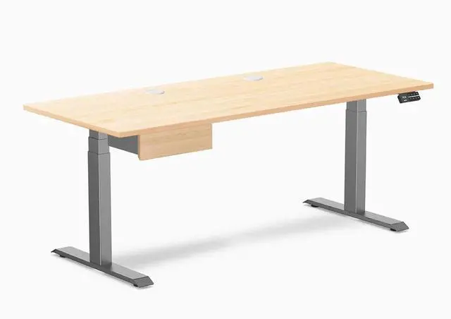 Main image of Desky Dual Hardwood Standing Desk With Drawer - Maple / 72 x 30 inches with Grommets / Space Grey
