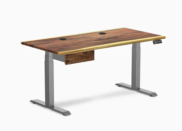 Main image of Desky Dual Hardwood Standing Desk With Drawer - Saman / 60 x 30 inches with Grommets / Space Grey