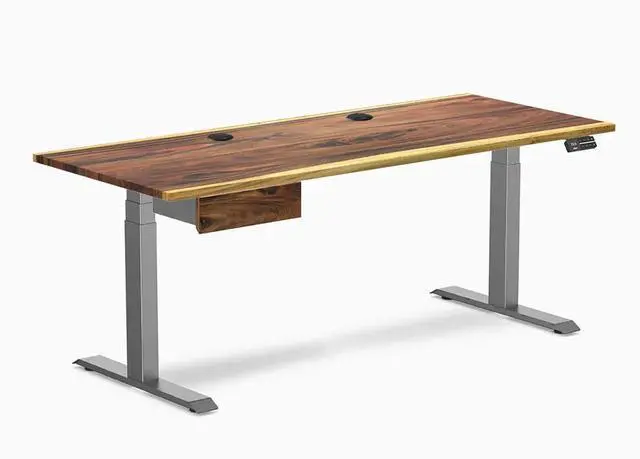 Main image of Desky Dual Hardwood Standing Desk With Drawer - Saman / 72 x 30 inches with Grommets / Space Grey