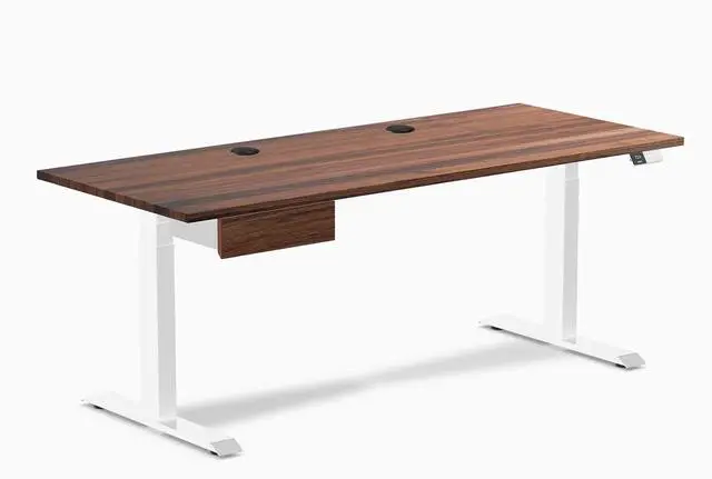Main image of Desky Dual Hardwood Standing Desk With Drawer - Walnut / 72 x 30 inches with Grommets / White