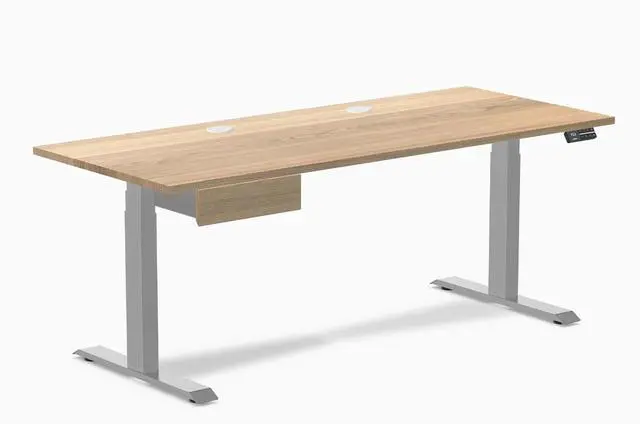 Main image of Desky Dual Hardwood Standing Desk With Drawer - White Ash / 72 x 30 inches with Grommets / Grey