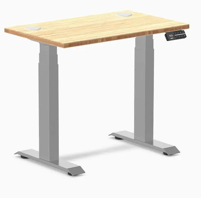 Main image of Desky Dual Mini Bamboo Sit Stand Desk - Bamboo / 32 x 20 inches with Grommets / Grey