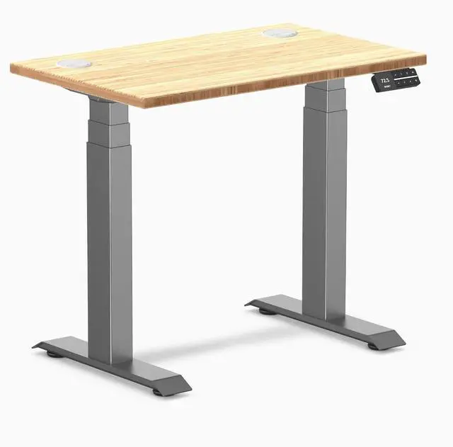 Main image of Desky Dual Mini Bamboo Sit Stand Desk - Bamboo / 32 x 20 inches with Grommets / Space Grey
