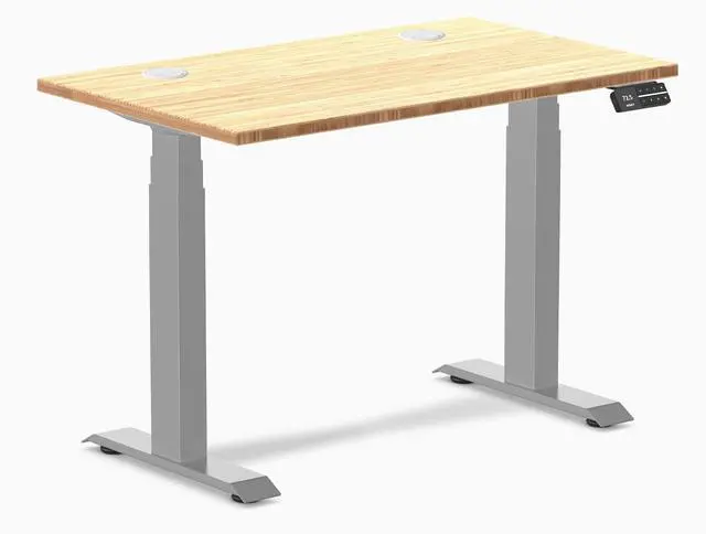 Main image of Desky Dual Mini Bamboo Sit Stand Desk - Bamboo / 40 x 24 inches with Grommets / Grey