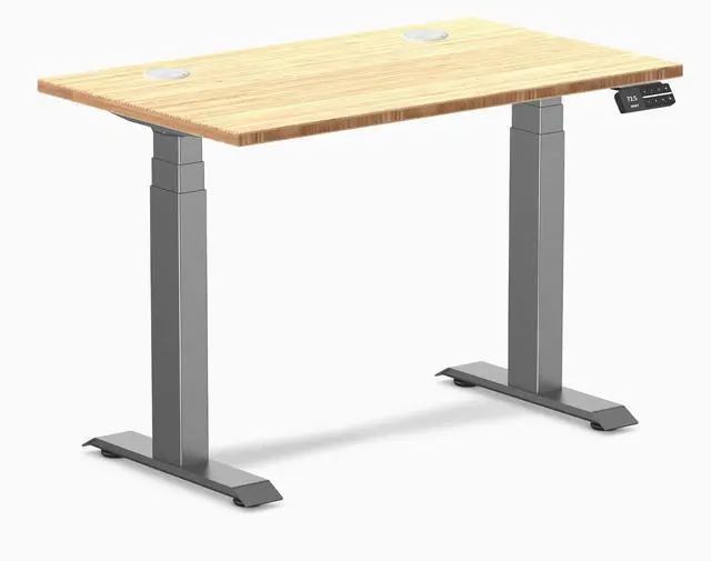 Main image of Desky Dual Mini Bamboo Sit Stand Desk - Bamboo / 40 x 24 inches with Grommets / Space Grey