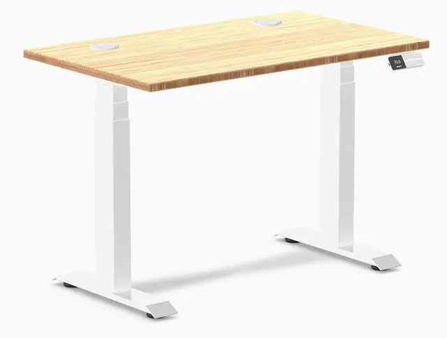 Main image of Desky Dual Mini Bamboo Sit Stand Desk - Bamboo / 40 x 24 inches with Grommets / White