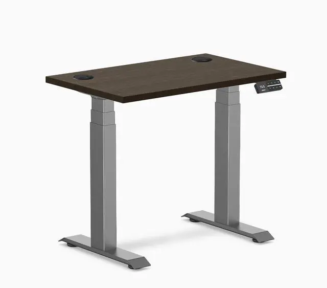 Main image of Desky Dual Mini Bamboo Sit Stand Desk - Dark Bamboo / 32 x 20 inches with Grommets / Space Grey