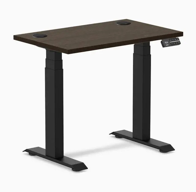 Main image of Desky Dual Mini Bamboo Sit Stand Desk - Dark Bamboo / 32 x 20 inches with Grommets / Matte Black