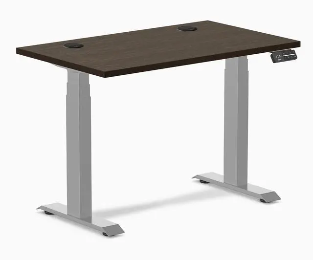 Main image of Desky Dual Mini Bamboo Sit Stand Desk - Dark Bamboo / 40 x 24 inches with Grommets / Grey