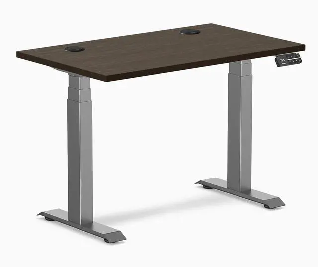 Main image of Desky Dual Mini Bamboo Sit Stand Desk - Dark Bamboo / 40 x 24 inches with Grommets / Space Grey