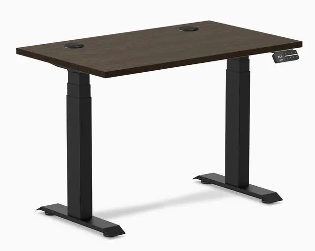 Main image of Desky Dual Mini Bamboo Sit Stand Desk - Dark Bamboo / 40 x 24 inches with Grommets / Matte Black