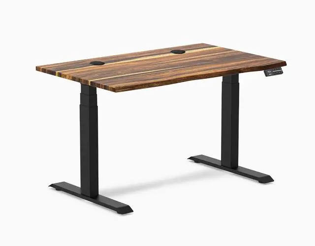 Main image of Desky Dual Hardwood Sit Stand Desk - Pheasantwood / 48 x 30 inches with Grommets / Matte Black