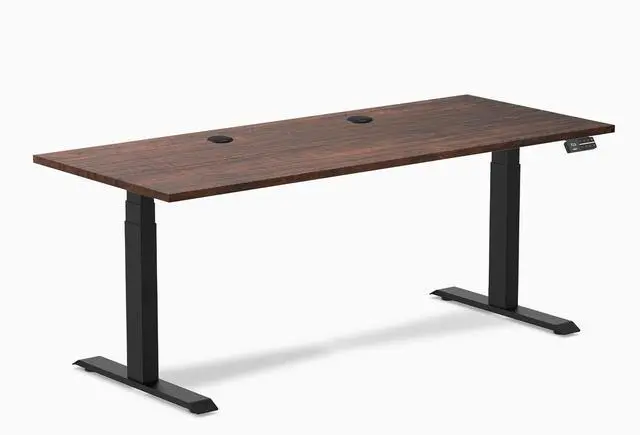 Main image of Desky Dual Softwood Sit Stand Desk - American Rustic Pine / 72 x 30 inches with Grommets / Matte Black