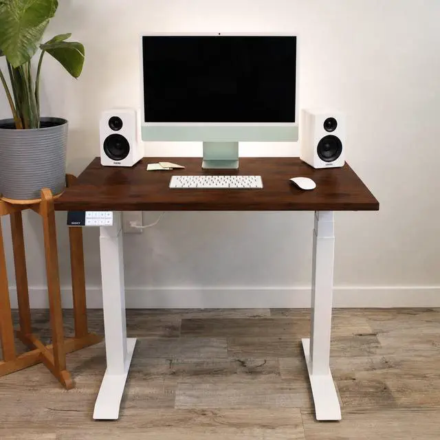 Alt view image 3 of 7 - Desky Dual Mini Softwood Sit Stand Desk - American Rustic Pine / 40 x 24 inches with Grommets / Space Grey