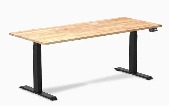 Main image of Desky Dual Rubberwood Sit Stand Desk - Natural Timber / 72 x 30 inches with Grommets / Matte Black